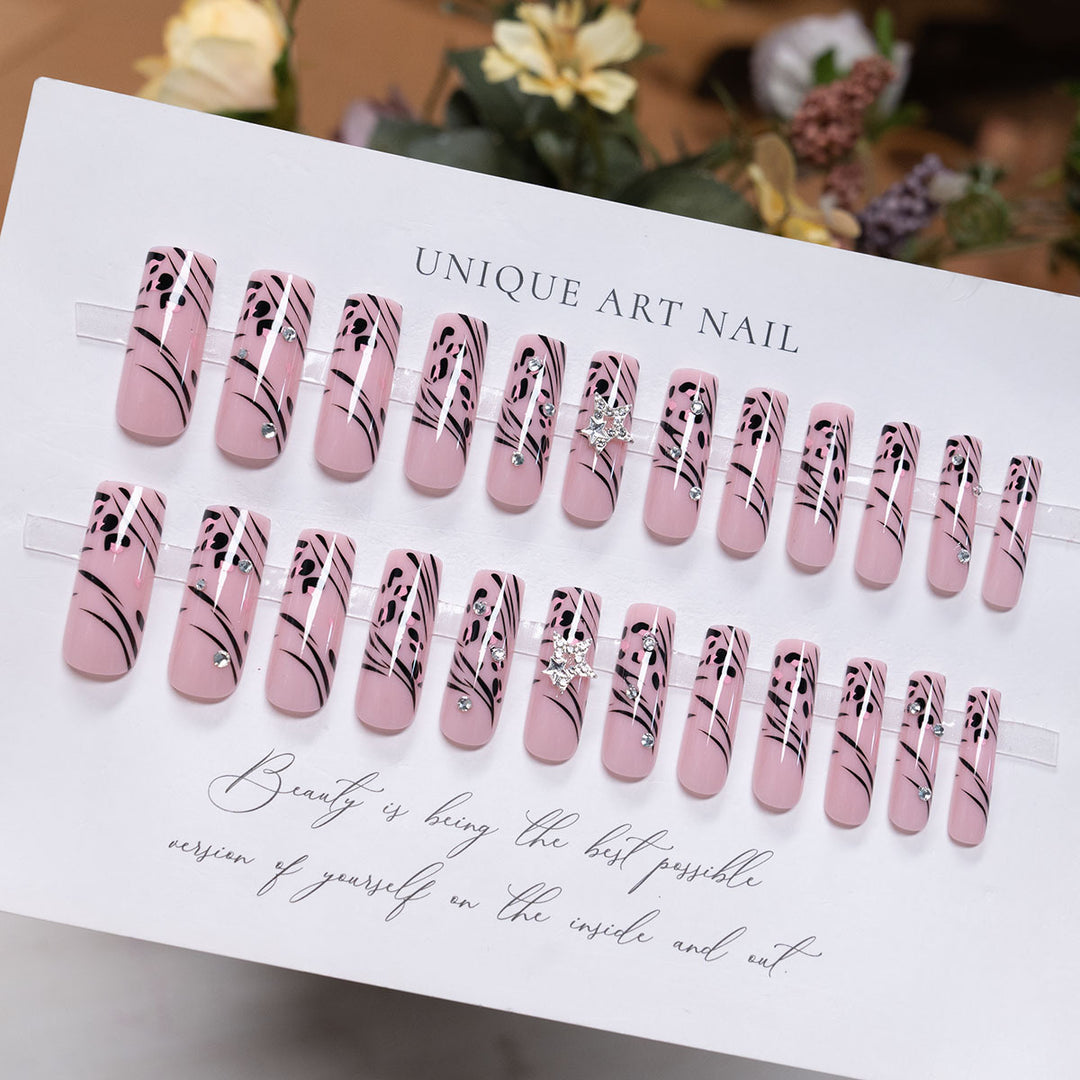 Artistic Design Press-On Nails with Glitter Accents