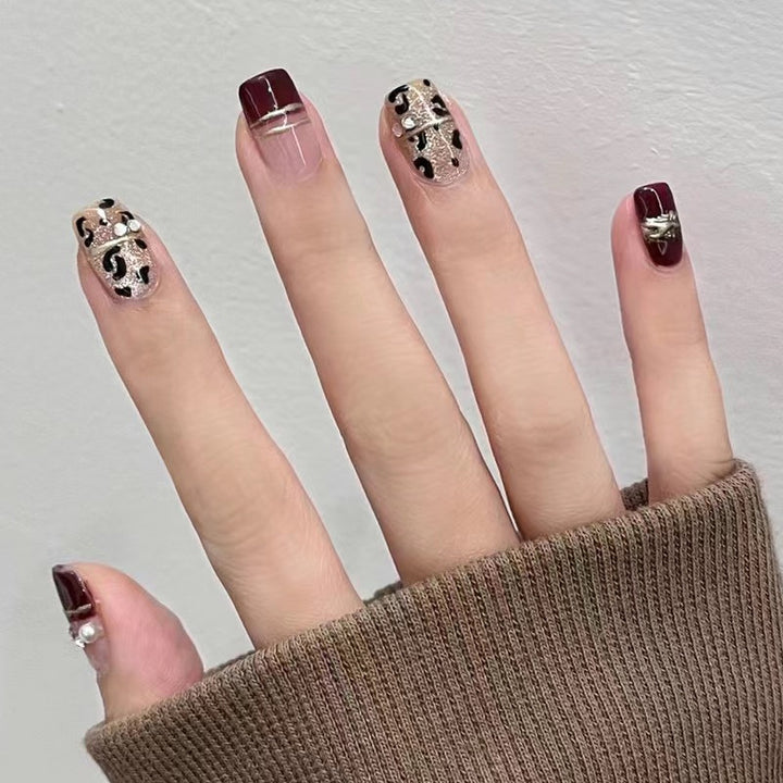 Artistic Gemstone-Studded Press-On Nails