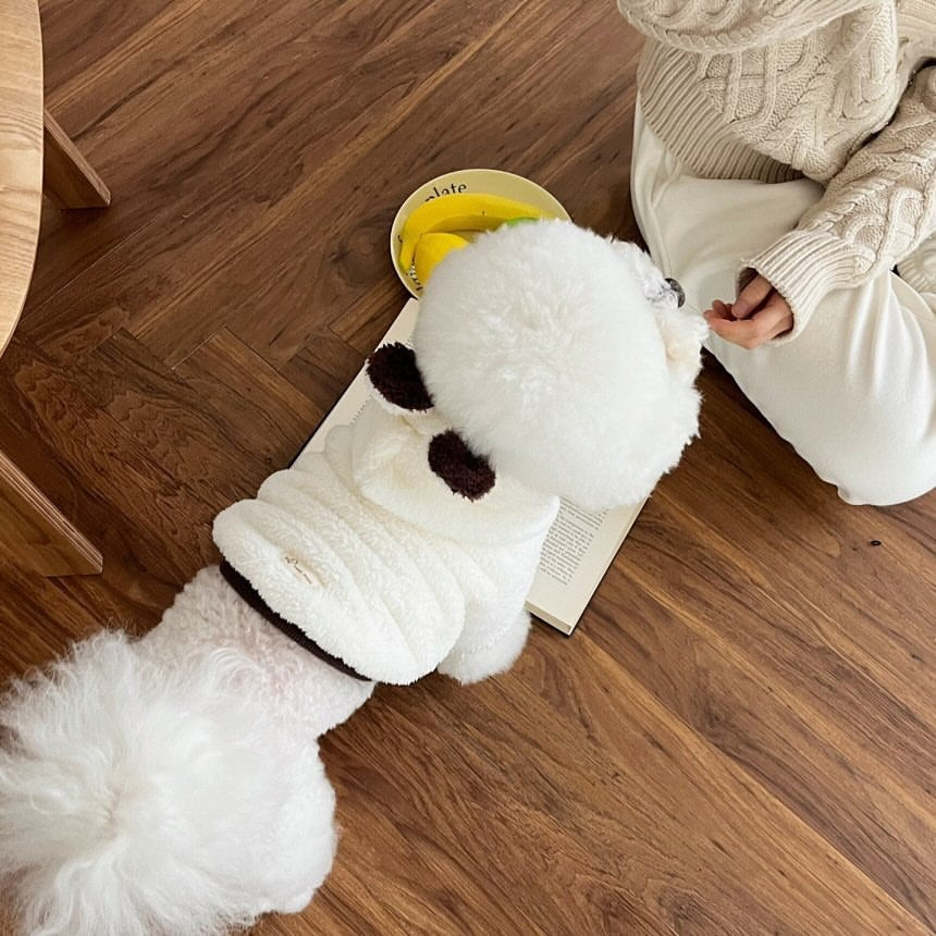 Plush Fleece Hooded Dog Jacket with  Accent and Ribbed Trim