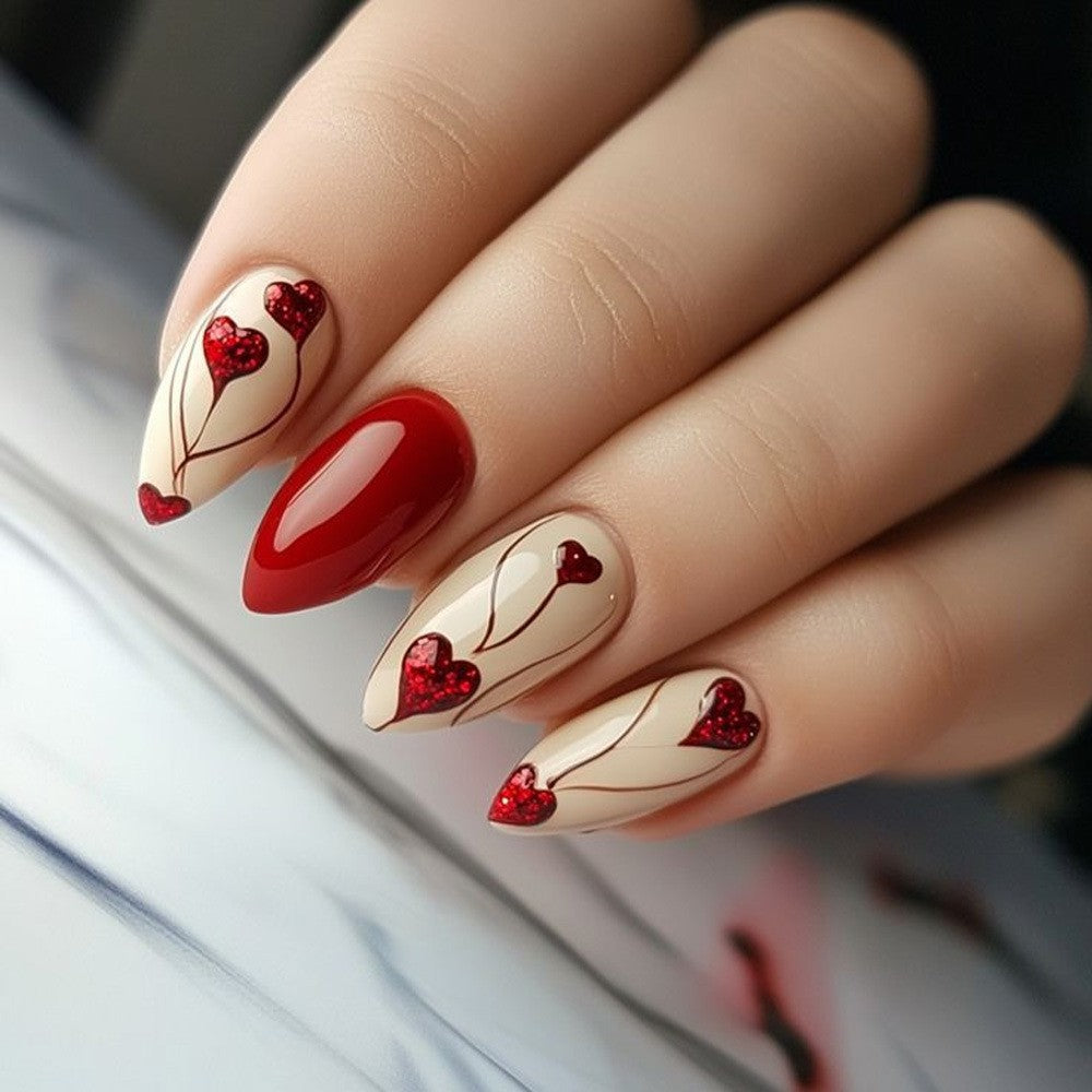 Artificial nails with Romantic Heart Design Kalsten