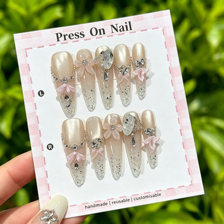 Artistic Press-On Nail Set with Tropical and Floral Accents