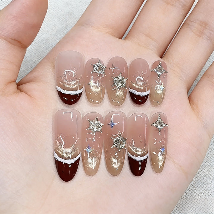 Artistic Press-On Nail Set with Glitter and Star Accents Kalsten