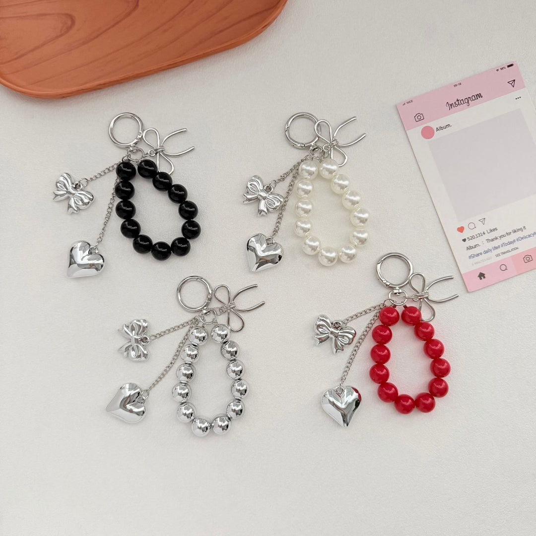 Elegant Heart and Bow Charm Keychain Kalsten