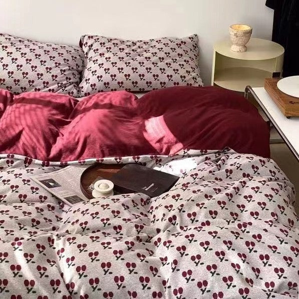 Cozy flannel bedding set with minimalistic tree pattern and reversible function