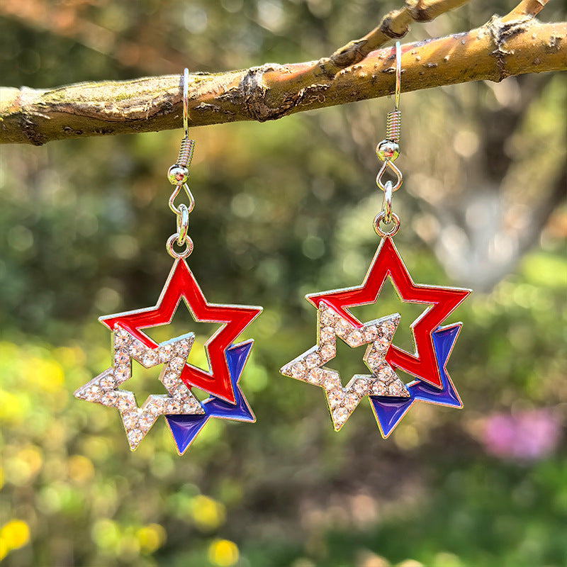 Ladies star-shaped enamel earrings with rhinestone rows and fishhook clasp Kalsten
