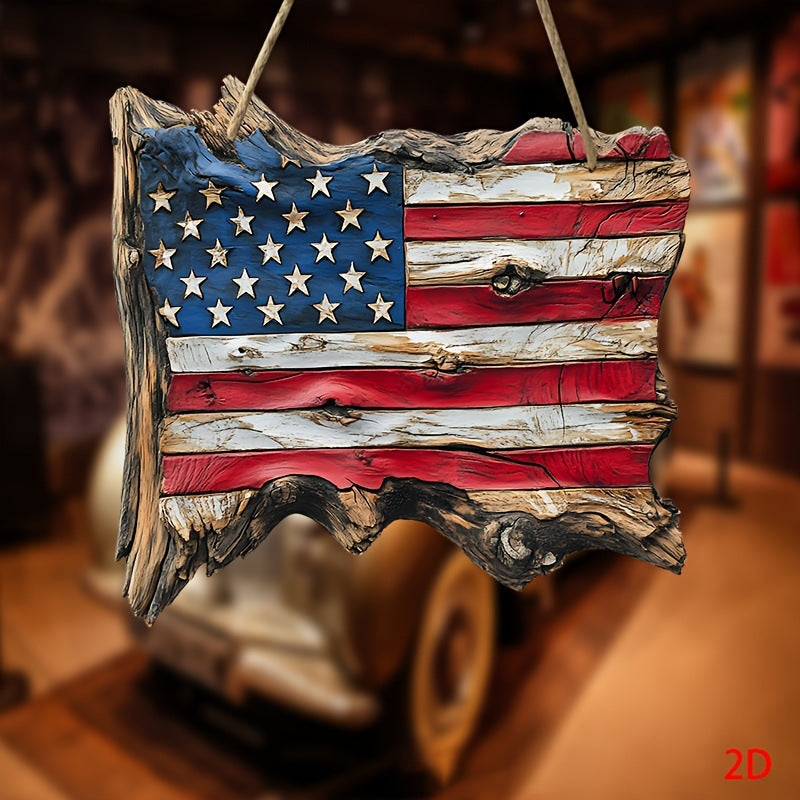 Unisex rustic wooden wall decoration in USA flag design made from handcrafted driftwood Kalsten