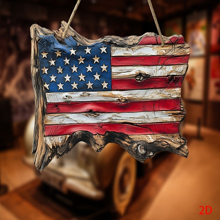 Unisex rustic wooden wall decoration in USA flag design made from handcrafted driftwood Kalsten