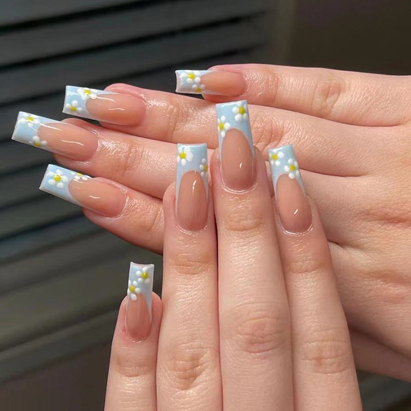 Artful Gel Nails with Elegant Floral Design and Glitter Accents Kalsten