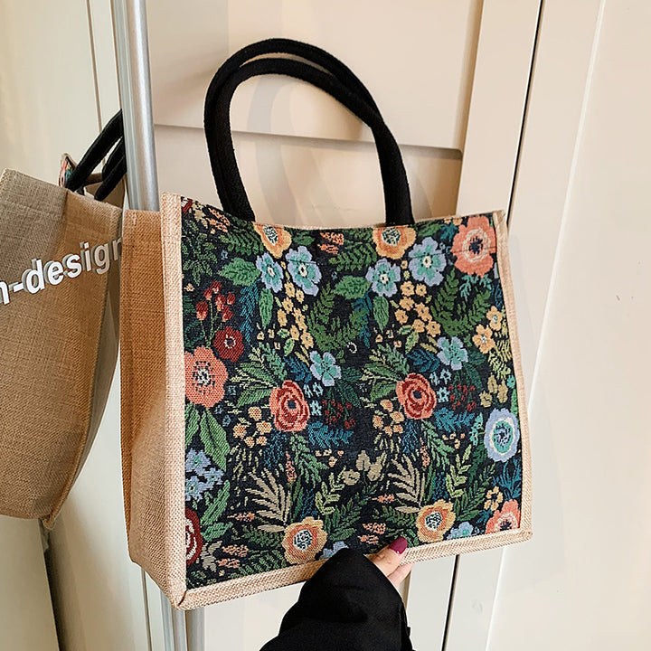 Floral Embroidered Canvas Tote Bag