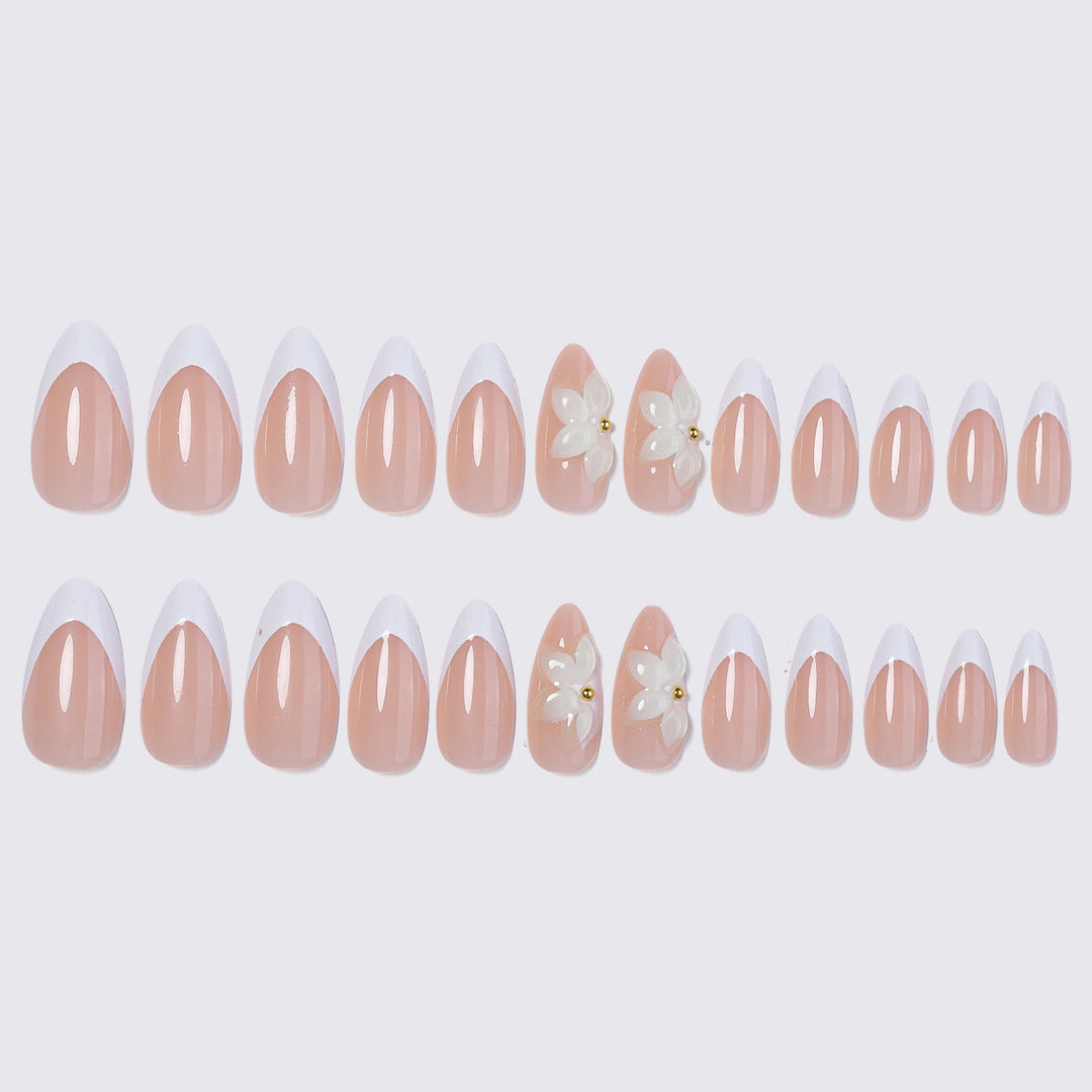 Artificial nails with elegant flower appliqués Kalsten