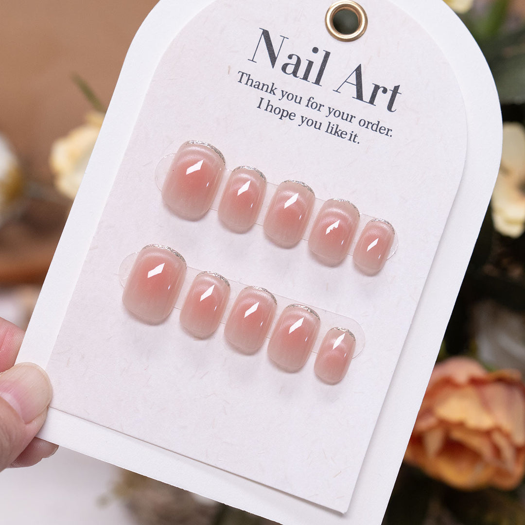 Elegant Press-On Nail Set with Nude Ombre Finish