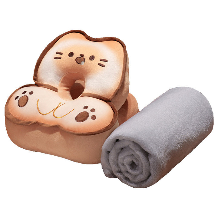 Memory foam head support and seat cushion set with center hole for head centering
