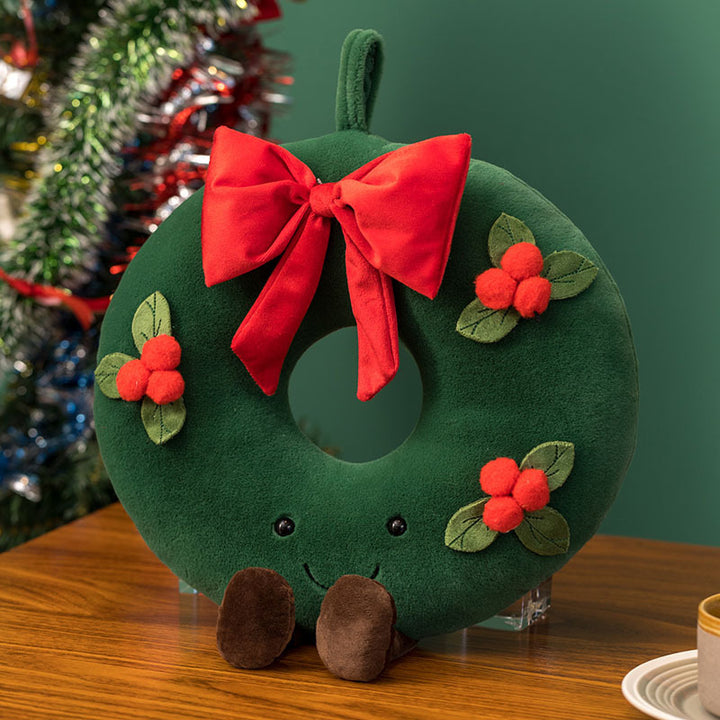 Plush Decorative Star-Shaped Pillow with Embroidered Face and Pom Pom Top
