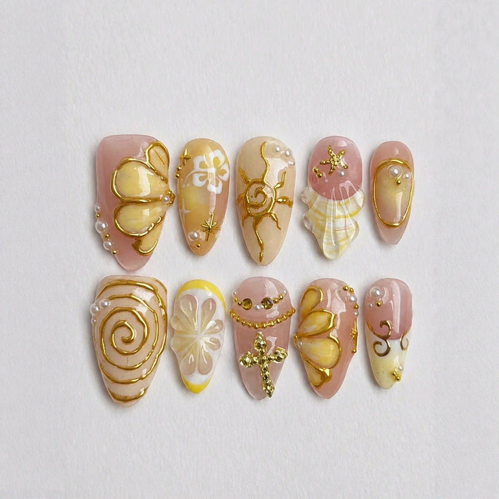 Acrylic nail set with elegant floral embellishments Kalsten