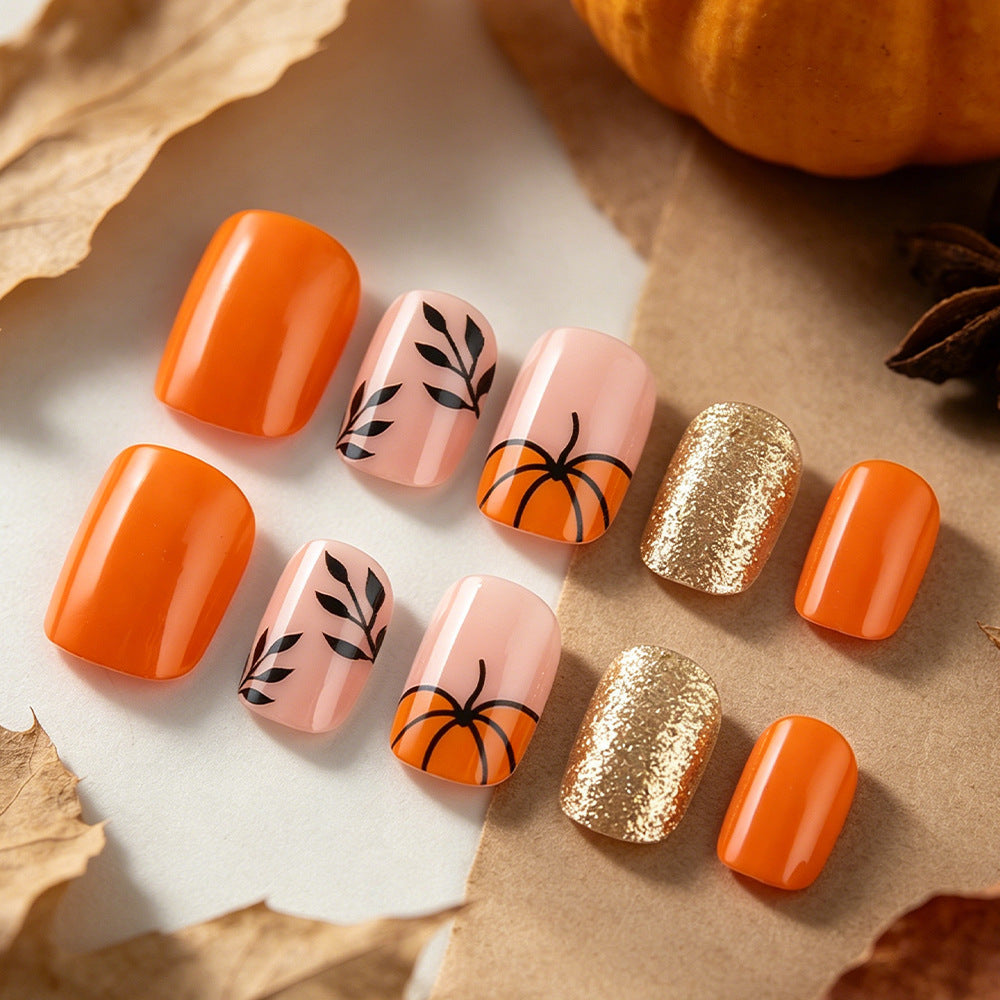 Decorative Press-On Nail Art Set with Pumpkin Design Kalsten