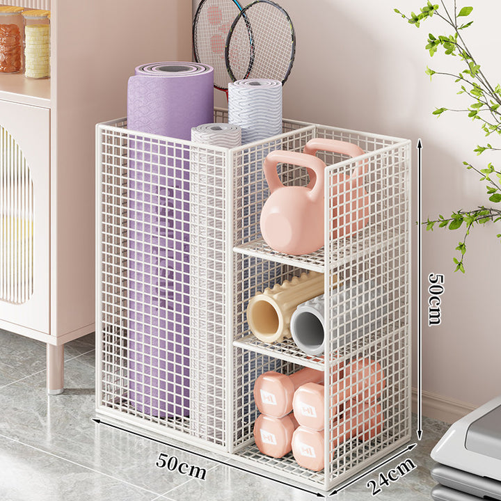 Rolling Mesh Fitness Storage Cart with Vertical Yoga Mat Slot and Shelved Compartments