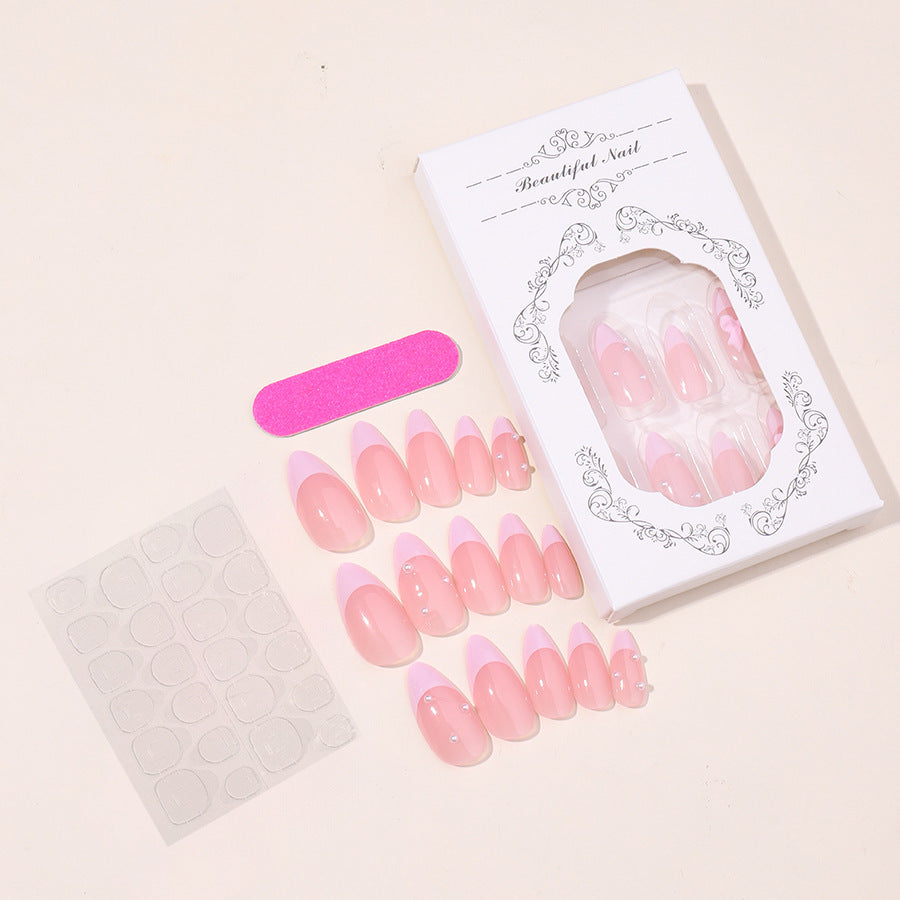 Decorative French Tip Press-On Nails with Bow Accent
