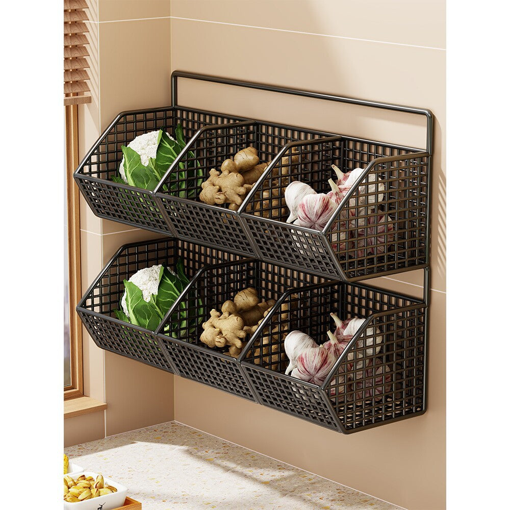 Wall-Mounted Double-Tier Kitchen Storage Baskets