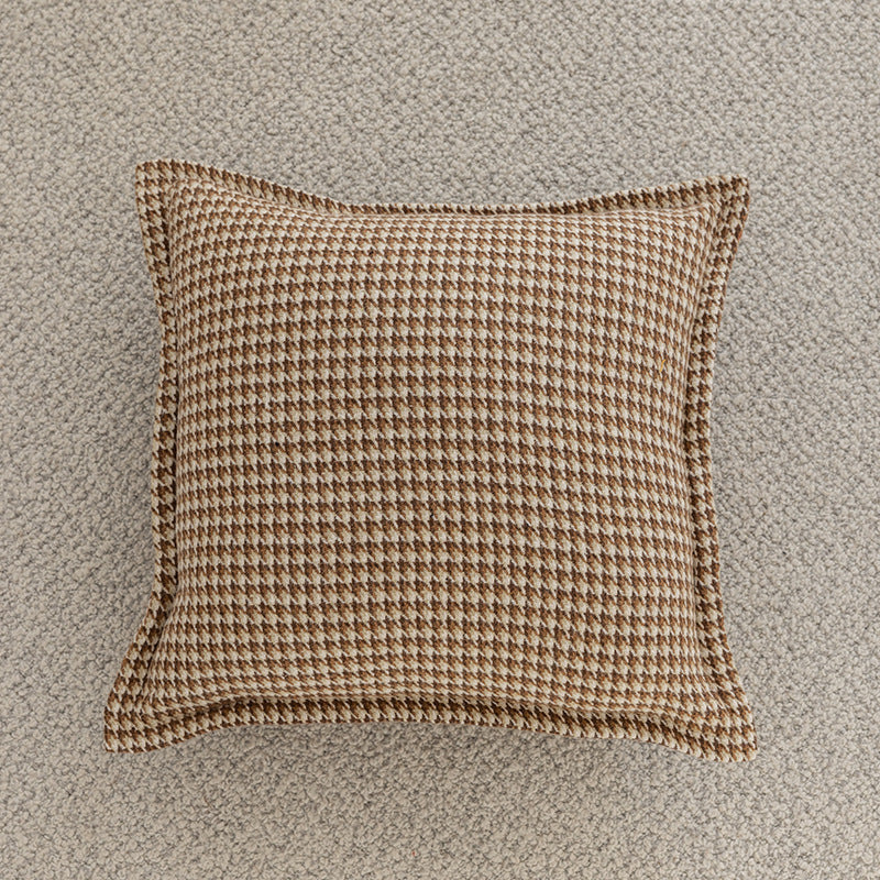 Woven Houndstooth Textured Square Throw Pillow Cover with Piped Edge and Concealed Zipper