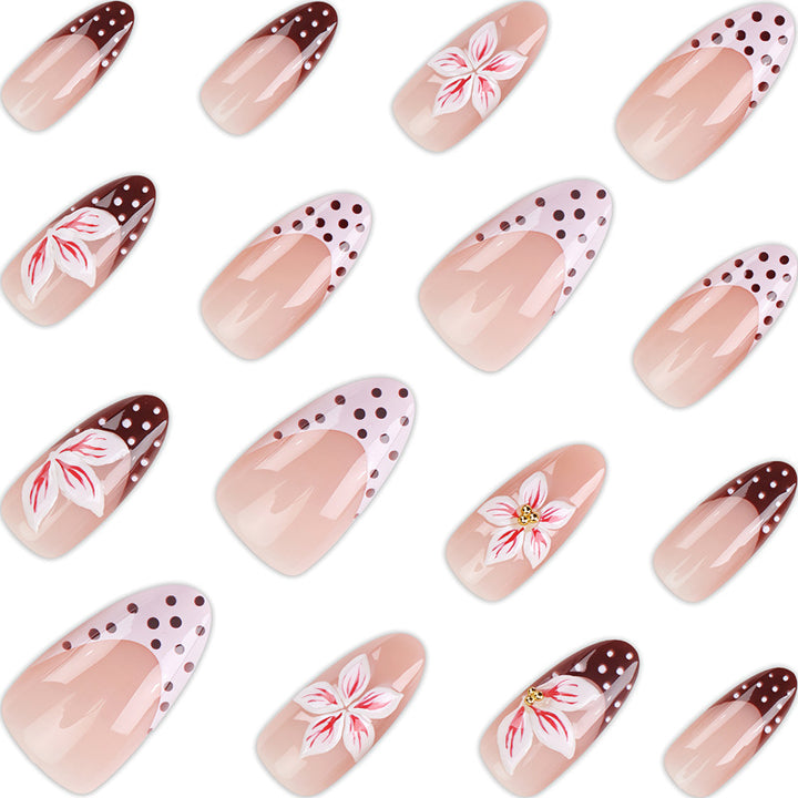 Artistic Floral Stiletto Press-On Nails with Decorative Accents Kalsten