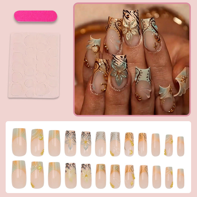Art nail set with elegant floral and geometric accents Kalsten