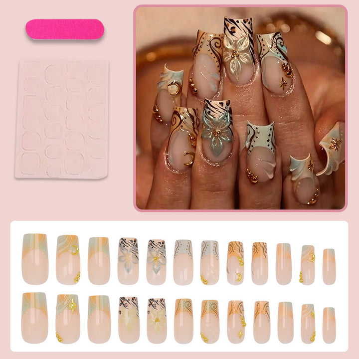 Art nail set with elegant floral and geometric accents Kalsten