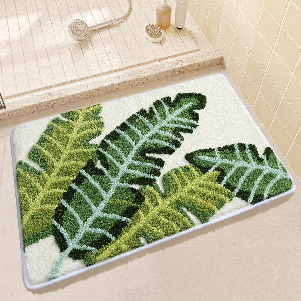 Leaf Design Plush Bathroom Mat Kalsten