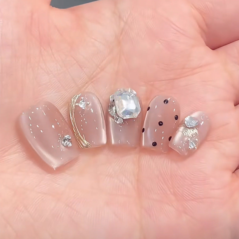 Elegant Gel Press-On Nails with Rhinestone and Glitter Accents Kalsten