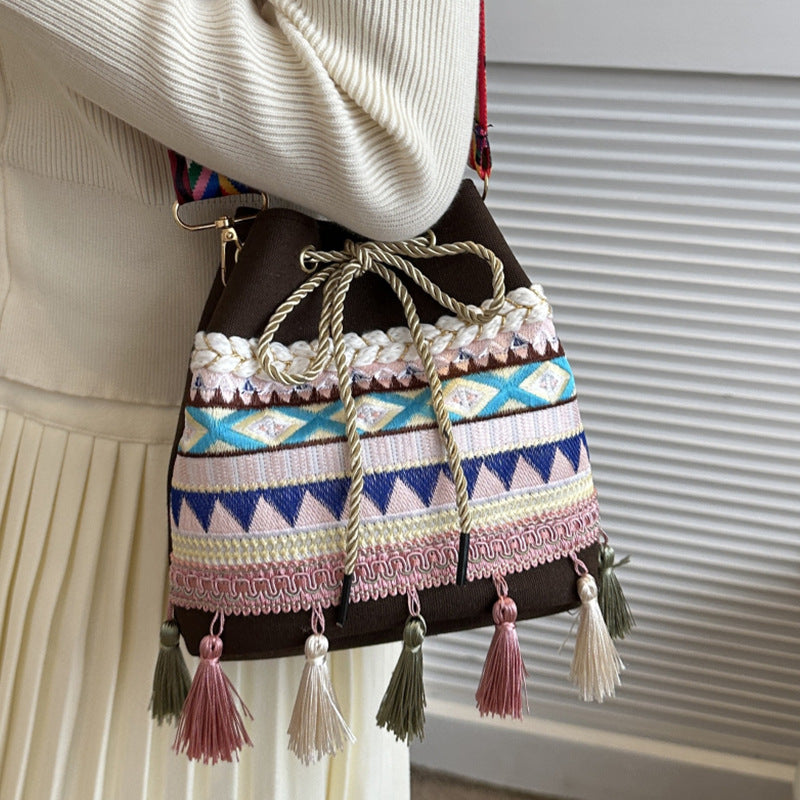Embroidered Festival Drawstring Bag