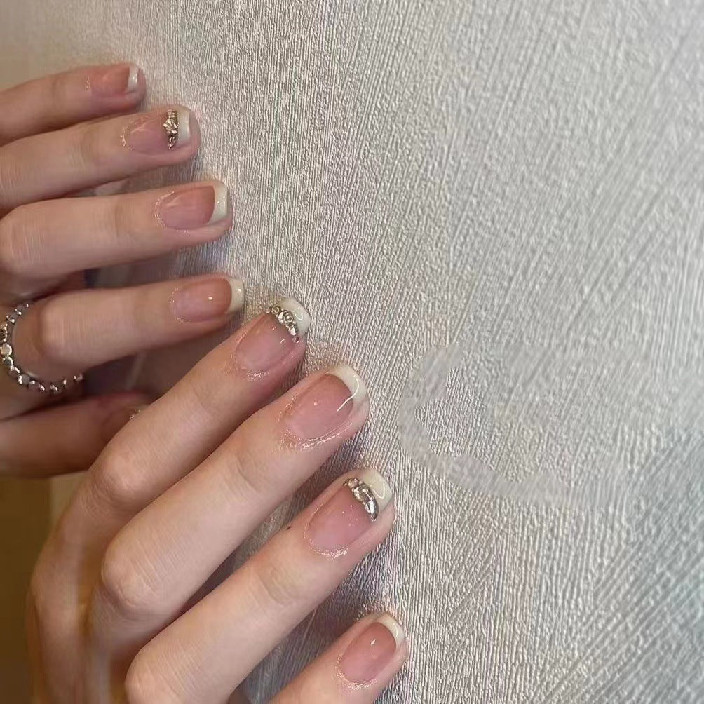 Elegant Rhinestone French Tip Press-On Nails