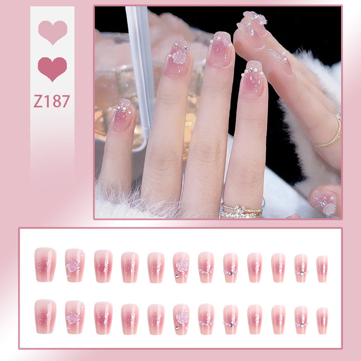 Artificial nail set with sparkling glitter and pearl decorations Kalsten