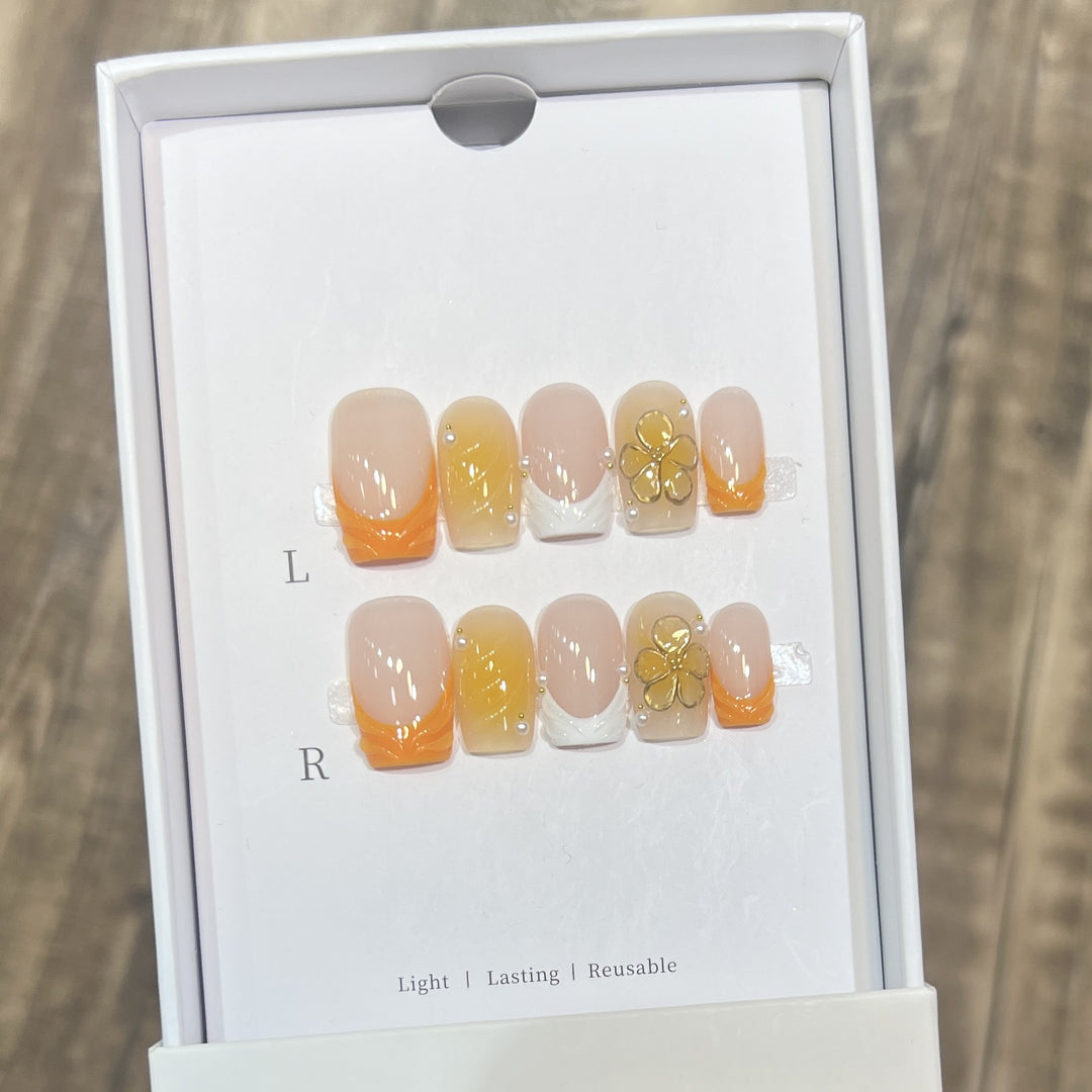 Elegant Stiletto Press-On Nail Set with Floral Accents Kalsten