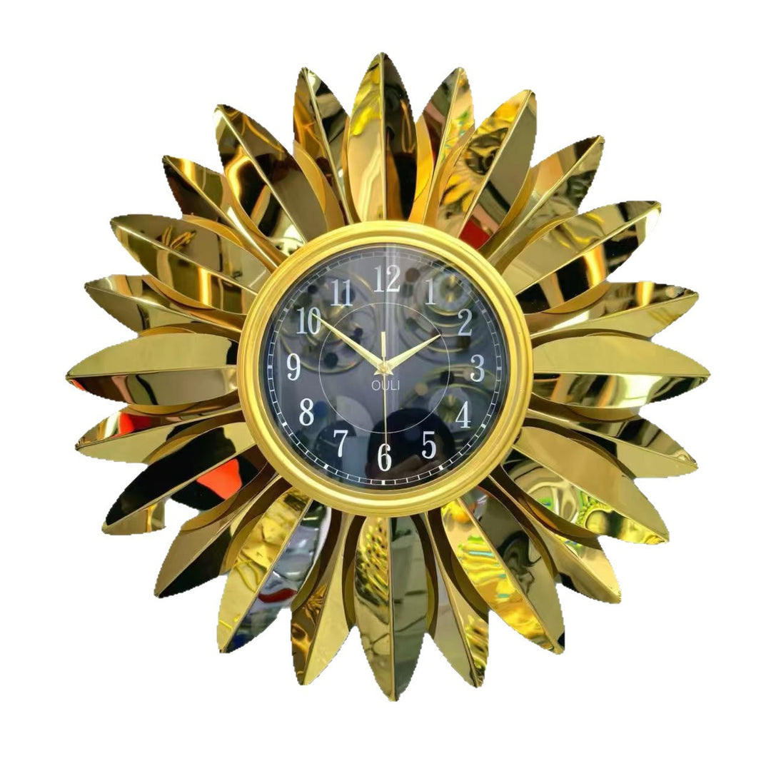 Sunburst Decorative Wall Clock with Leaf Motif Kalsten