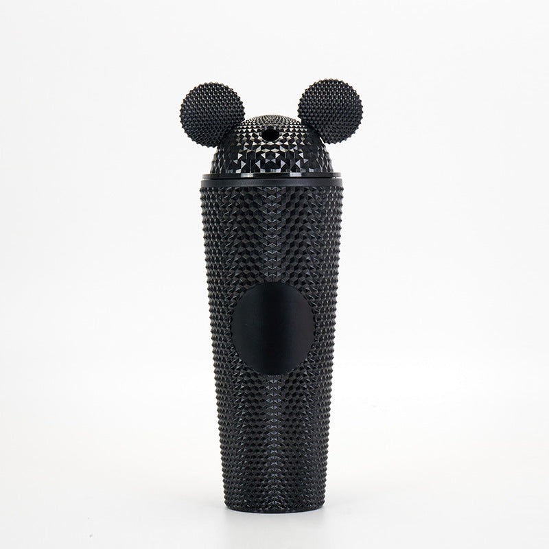Studded Textured Reusable Tumbler With Decorative Ear-Top Screw Lid