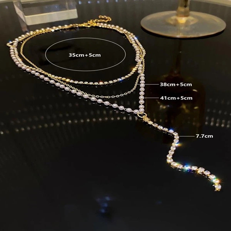 Layered Crystal and Pearl Necklace Kalsten