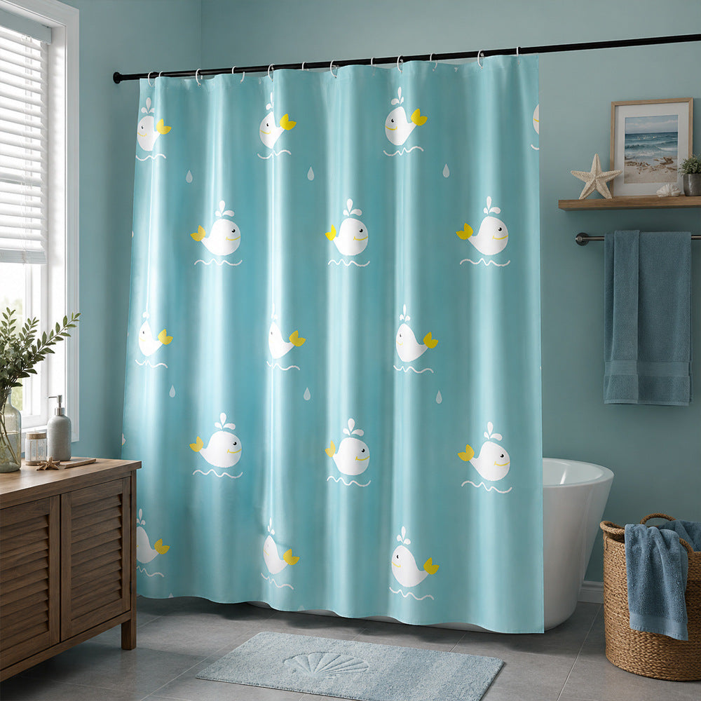 Playful Whale Theme Shower Curtain Kalsten