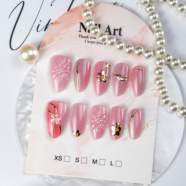 Elegant Floral Embellished Press-On Nail Art Kalsten