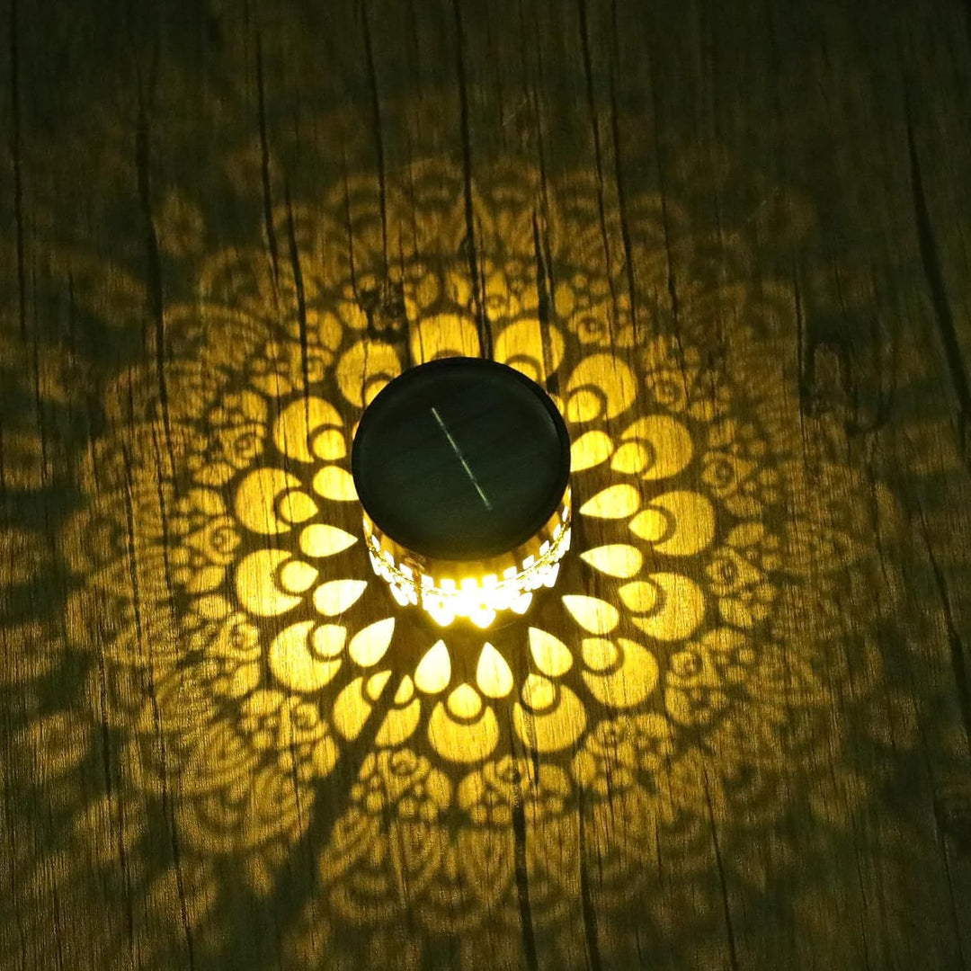 Solar Projection Lantern With Intricate Mandala Cutout And Warm LED Spotlight Kalsten