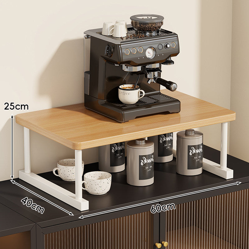 Two-Tier Countertop Coffee Station Shelf Riser with Walnut Top and Metal Frame