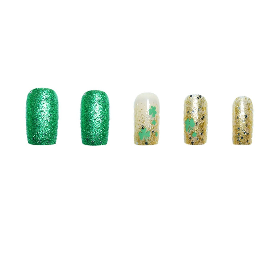 Festive Decorative Press-On Nails with Shamrock Design Kalsten