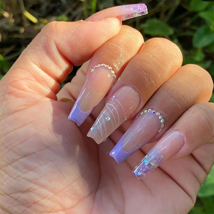 Decorative Press-On Nails with Rhinestone Accents
