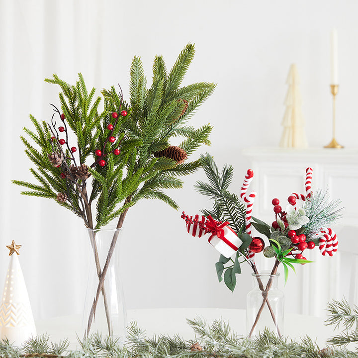 Artificial Pine Cone and Greenery Stem