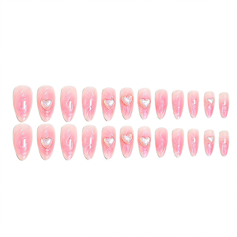 Artificial nail set with 3D heart decorations and shimmering accents Kalsten