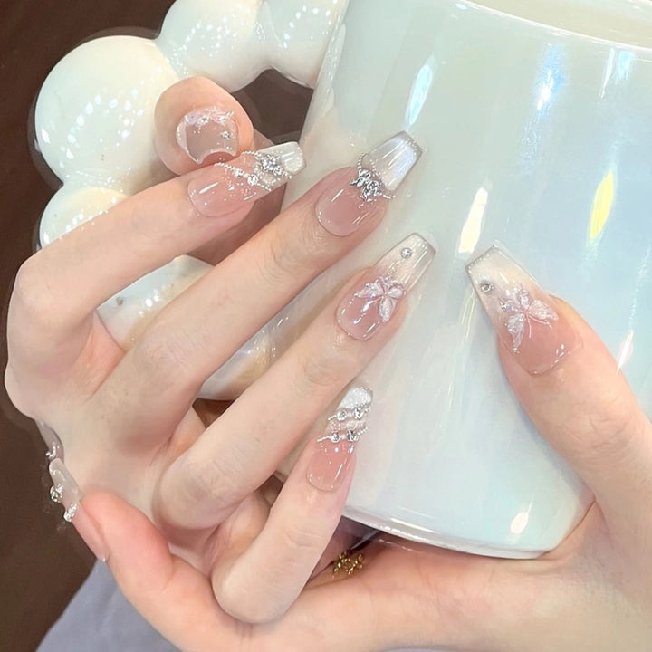Elegant Press-On Nail Set with Butterfly and Gemstone Accents Kalsten
