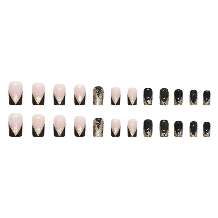 Glamorous Press-On Nail Set with Glitter and Artistic Design Kalsten