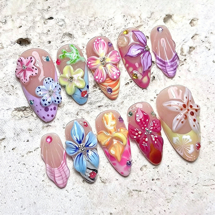 Artificial nail set with floral 3D decorations Kalsten