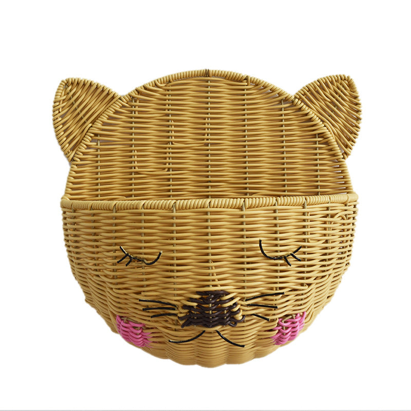 Cute Cat-Shaped Woven Storage Basket Kalsten