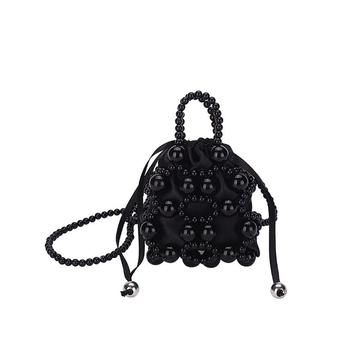 Decorative Pearl-Embellished Mini Drawstring Handbag