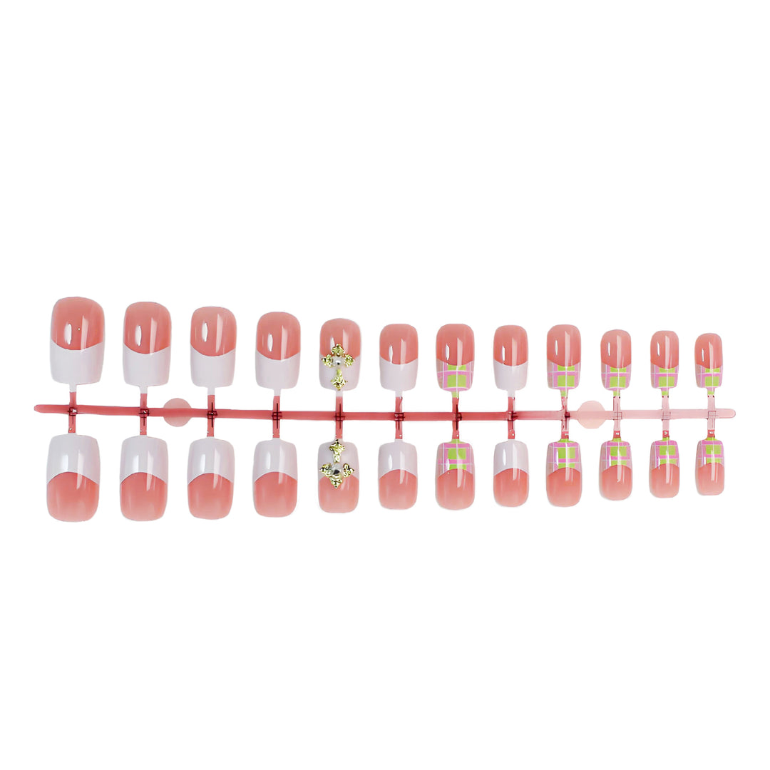 Artificial nail kit with elegant French tips and modern accents Kalsten