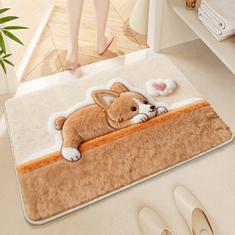 Cute Corgi-Themed Plush Bath Mat